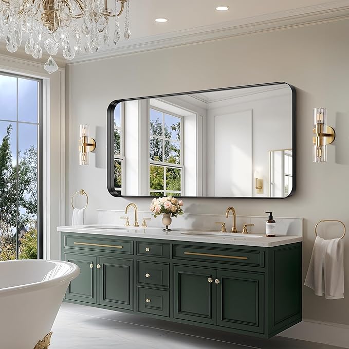 CIRCUMI Black Bathroom Mirror, Rounded Corner, Tempered Glass, Large Mirror - Image 2