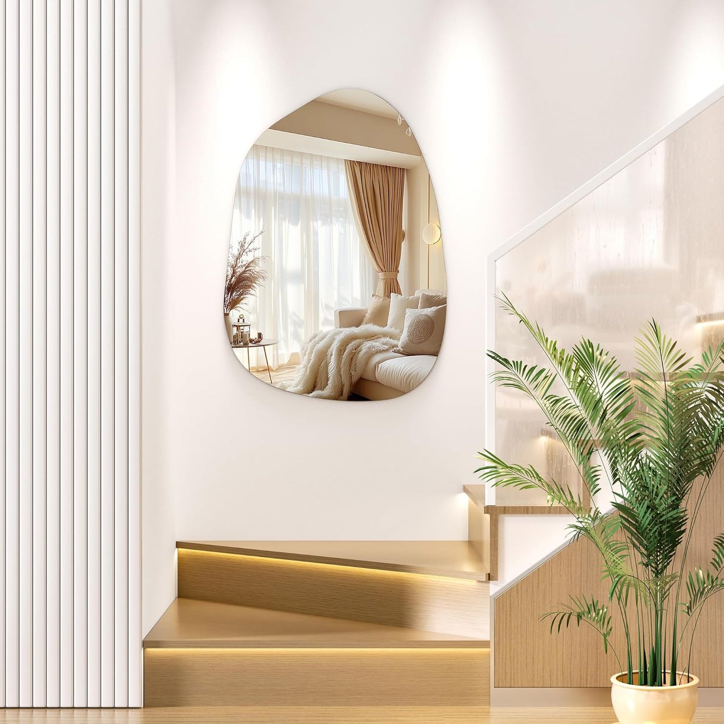 Hasipu 32"x24" Irregular Wall Mirror Frameless Asymmetrical Mirror for Wall | Frameless Wall Mirror, 4mm Tempered Glass, Horizontal & Vertical, Wall Mount, Bathroom, Bedroom, Modern Home Decor
