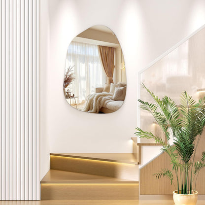 Hasipu 32"x24" Irregular Wall Mirror Frameless Asymmetrical Mirror for Wall | Frameless Wall Mirror, 4mm Tempered Glass, Horizontal & Vertical, Wall Mount, Bathroom, Bedroom, Modern Home Decor