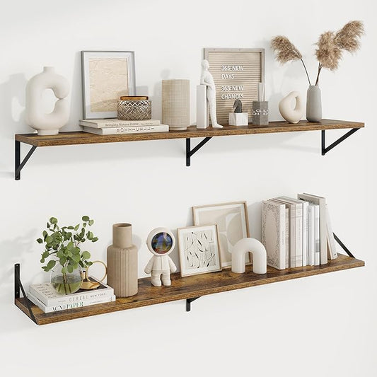 Axeman Deep Floating Shelves | 55 Inch Brown Wall Shelves Set of 2 | 10 Inch by Axeman