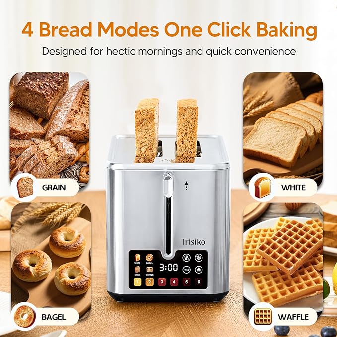 Trisiko® Touch Screen Toaster 2 Slice, Stainless Steel Smart Toaster - Image 7