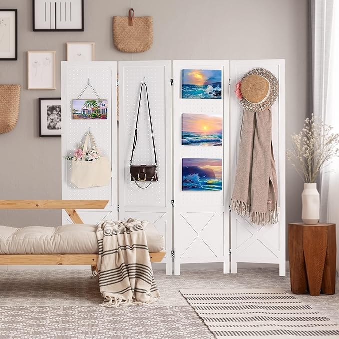 Wnutrees 4 Panel Pegboard Display, 5 Ft Wood Folding Privacy Screens Room - Image 2