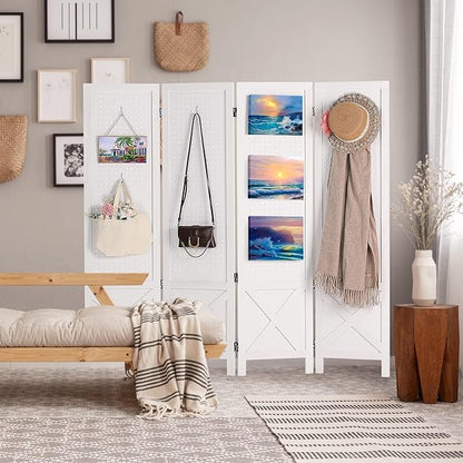 Wnutrees 4 Panel Pegboard Display, 5 Ft Wood Folding Privacy Screens Room - Image 2