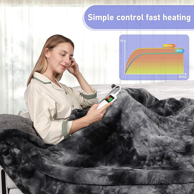 Electric Heated Blanket Full 72''x84''Size Faux Fur Heating Blanket 10 Heating - Image 6