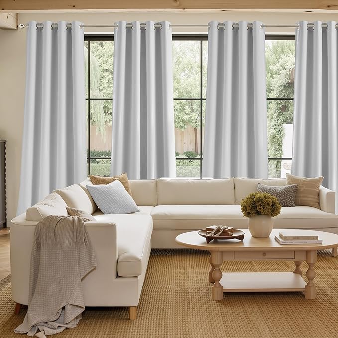 NICETOWN Greyish White Faux Linen Room Darkening Rod Pocket Curtains 63 inch - Image 4