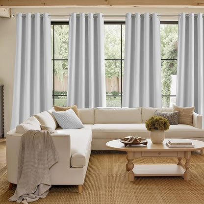 NICETOWN Greyish White Faux Linen Room Darkening Rod Pocket Curtains 63 inch - Image 4
