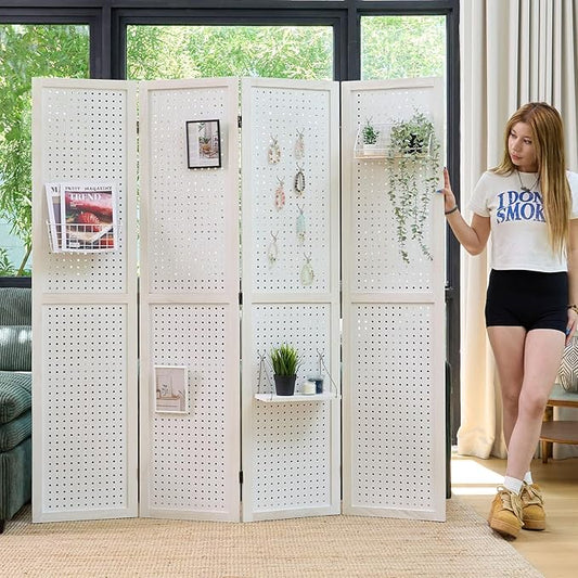 Room Divider Freestanding Folding Pegboard Privacy Screen 4-Panel Display Stand by Svimi