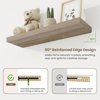 32in Floating Shelves for Wall, 2 Pack Long Wall Mounted Engineered Wood Shelves - Image 5