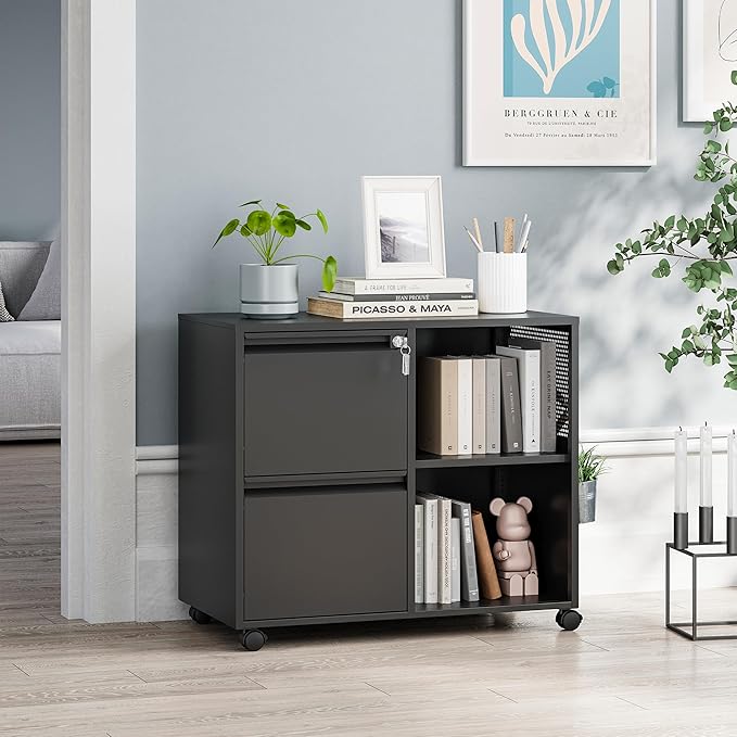 MIIIKO 2 Drawer File Cabinet on Wheels, Metal Filing Cabinets - Image 2