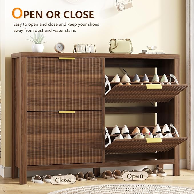 Shoe Cabinet Storage for Entryway, Fluted Shoe Cabinet - Image 9