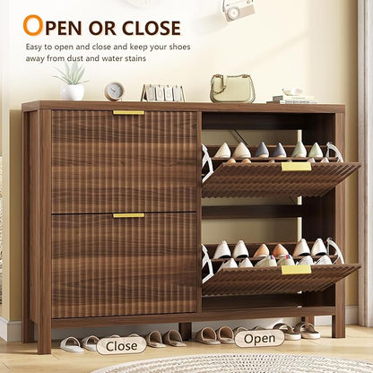 Shoe Cabinet Storage for Entryway, Fluted Shoe Cabinet - Image 9