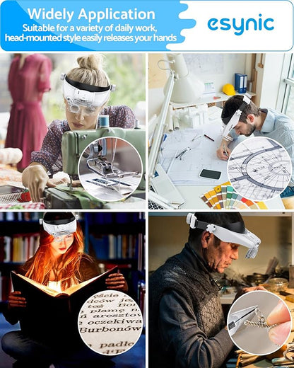 eSynic Head Magnifier with 2 LED Light-1.5X-13X Magnification with 5 Acylic - Image 7