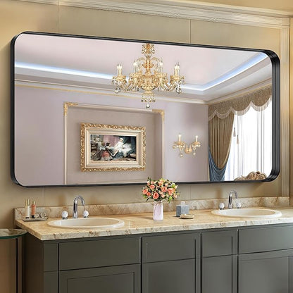 CIRCUMI Black Bathroom Mirror, Rounded Corner, Tempered Glass, Large Mirror - Image 5