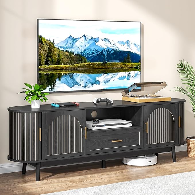 63" Fluted TV Stand for Tvs up to 70", Mid-Century Modern Entertainment Center - Image 4