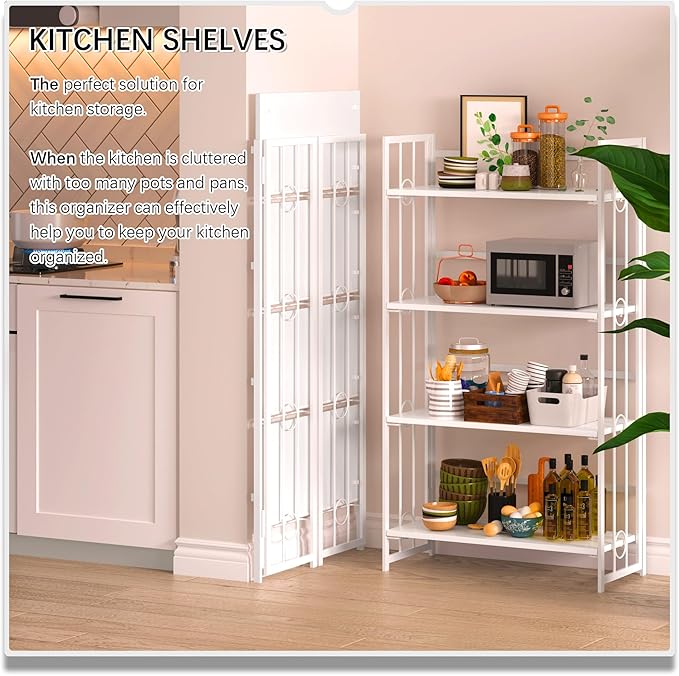 4NM No Assembly 4 Tiers Folding Bookshelf, 47.2" H Foldable Storage Shelves - Image 4