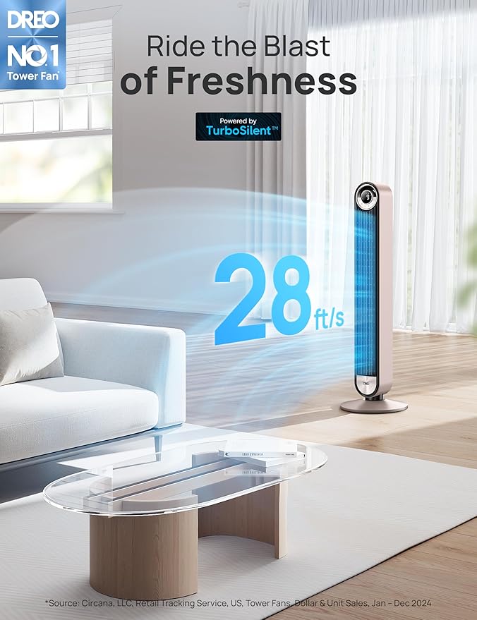 Dreo Tower Fan for Bedroom, 90° Oscillating Standing Fan - Image 2