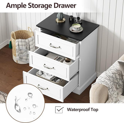 Nightstand with 3 Large Drawers, Rustic Farmhouse Wood Small Dresser, Bedside - Image 5