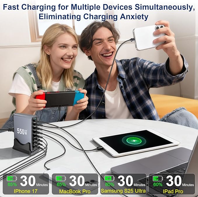 550W USB C Fast Charger Block, PD3.1 140W 8 Port USB Charging Station, GaN Ⅲ - Image 4