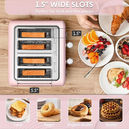 BUYDEEM DT640 4-Slice Toaster, Extra Wide Slots, Retro Stainless Steel - Image 3