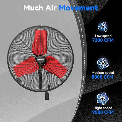 Pro 9500 CFM 24" Outdoor IP44 Waterproof Wall Mount Fan, 3-Speed Oscillating - Image 3