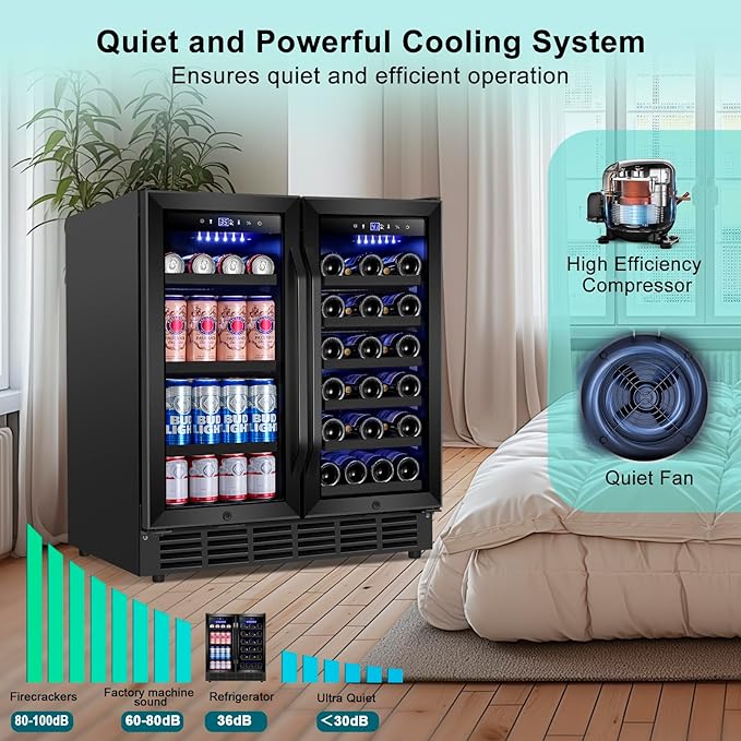 30'' Wine and Beverage Refrigerator, Upgrade Dual Zone Wine Cooler, 30 Inch - Image 4