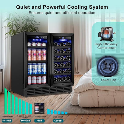 30'' Wine and Beverage Refrigerator, Upgrade Dual Zone Wine Cooler, 30 Inch - Image 4