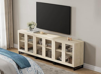 WAMPAT Modern TV Stand with Glass Doors - Image 4