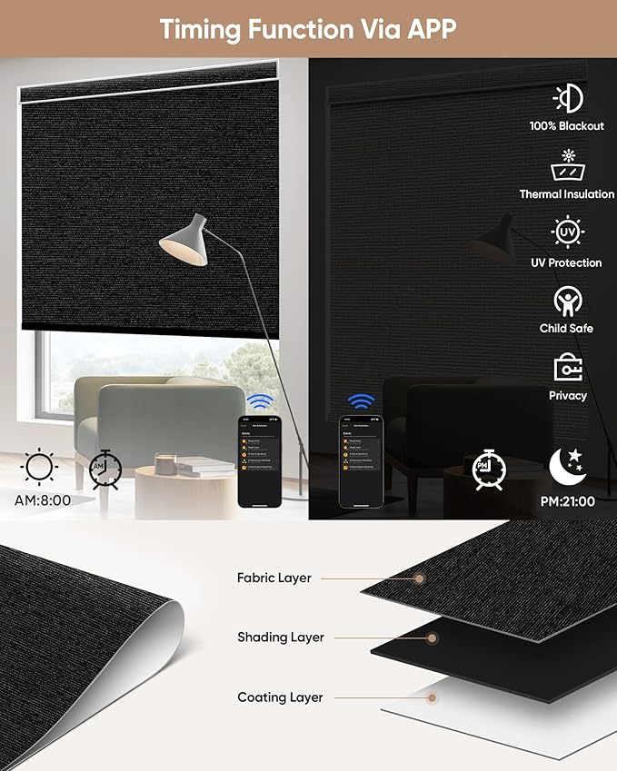Kincmo Motorized Blinds with Remote, 100% Blackout Motorized Roller Shades Work - Image 4