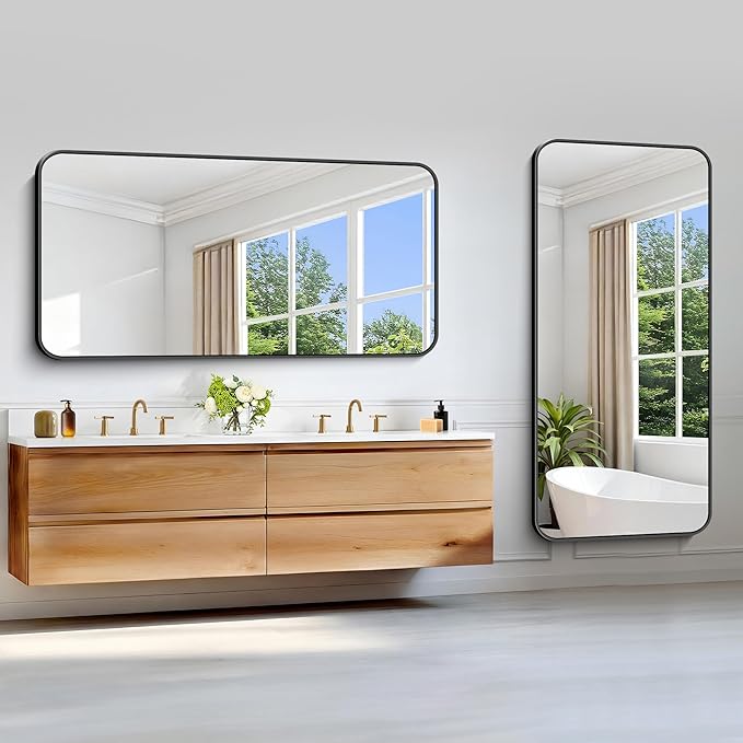 Black Bathroom Mirror, 66x30 inch Aluminum Metal Frame Rectangular Vanity Mirror - Image 5