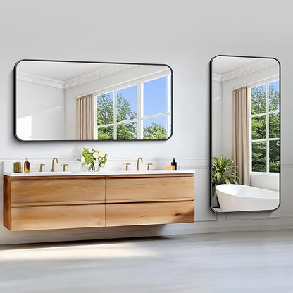 Black Bathroom Mirror, 66x30 inch Aluminum Metal Frame Rectangular Vanity Mirror - Image 5