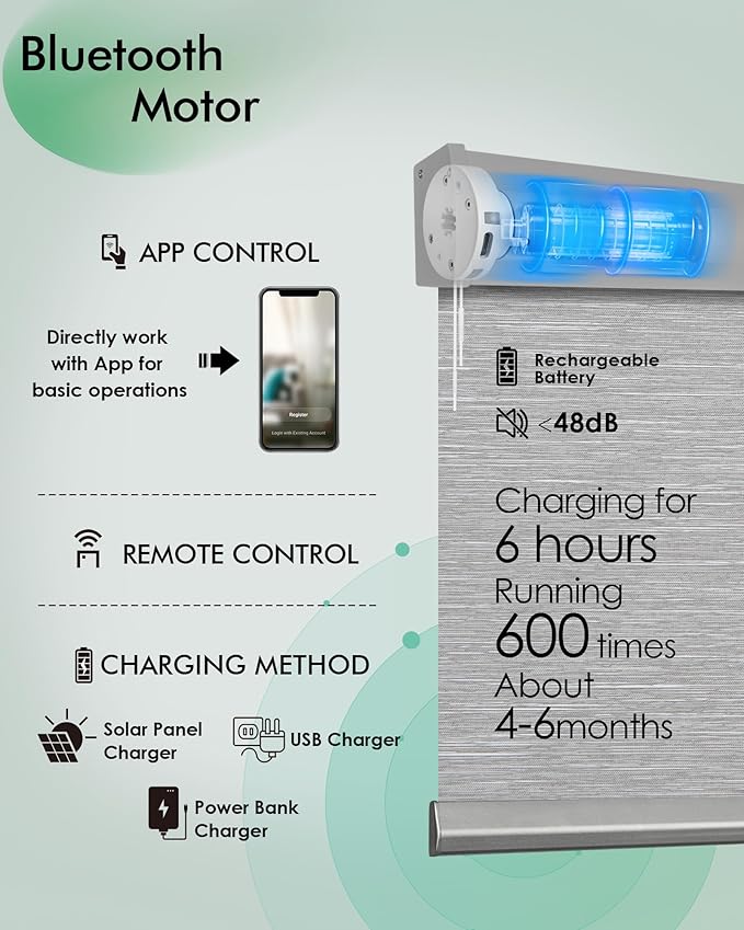 Yoolax Motorized Blinds with Remote, Light Filtering Remote Shades - Image 2