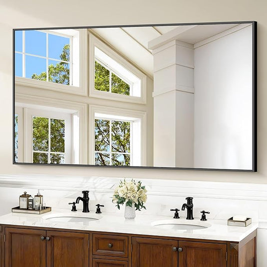 Black Bathroom Mirror for Wall, 60x36 Inch Rectangle Mirrors by Welcometocofeny