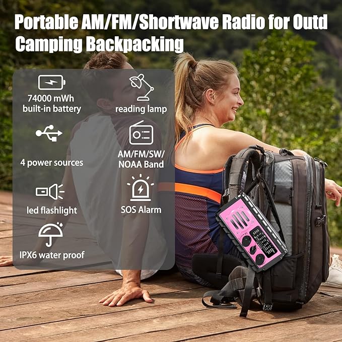 74000mWh Emergency Radio with NOAA Weather, Portable Hand Crank SW/AM/FM - Image 6