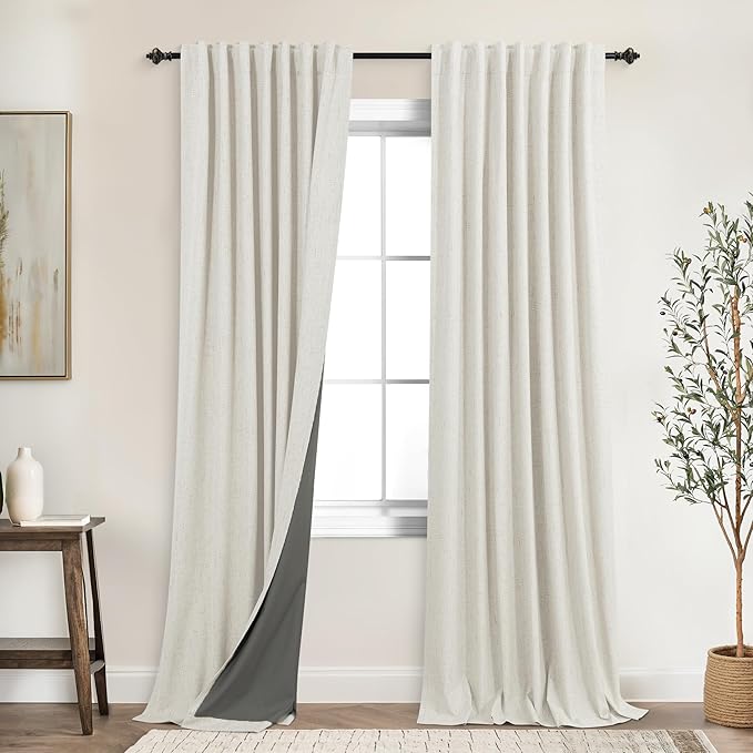 KOUFALL Custom 92 Inch Linen Blackout Curtains Drapes by KOUFALL