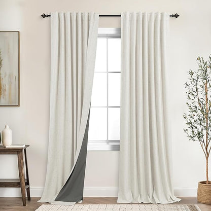 KOUFALL Custom 92 Inch Linen Blackout Curtains Drapes by KOUFALL