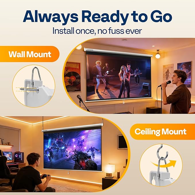 VIVOHOME 100 Inch 16:9 Pull Down Projector Screen, HD 4K Retractable Movie - Image 4