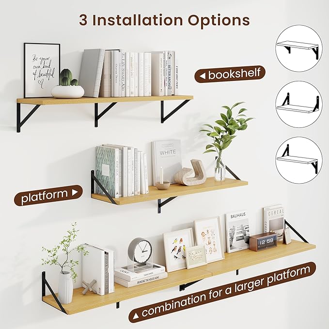 Axeman Deep Floating Shelves | 36 Inch Oak Wall Shelves Set of 2 | 10 Inch Deep - Image 4