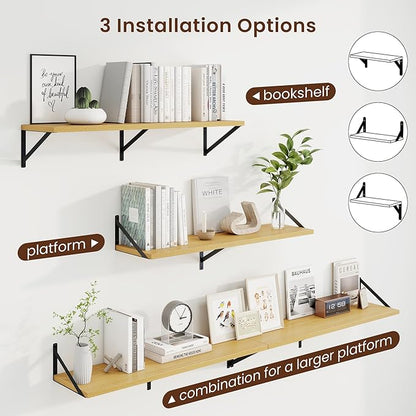 Axeman Deep Floating Shelves | 36 Inch Oak Wall Shelves Set of 2 | 10 Inch Deep - Image 4
