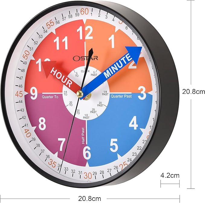 OSTAR Telling Time Teaching Wall Clock, Analog Silent Learning Clock - Image 6