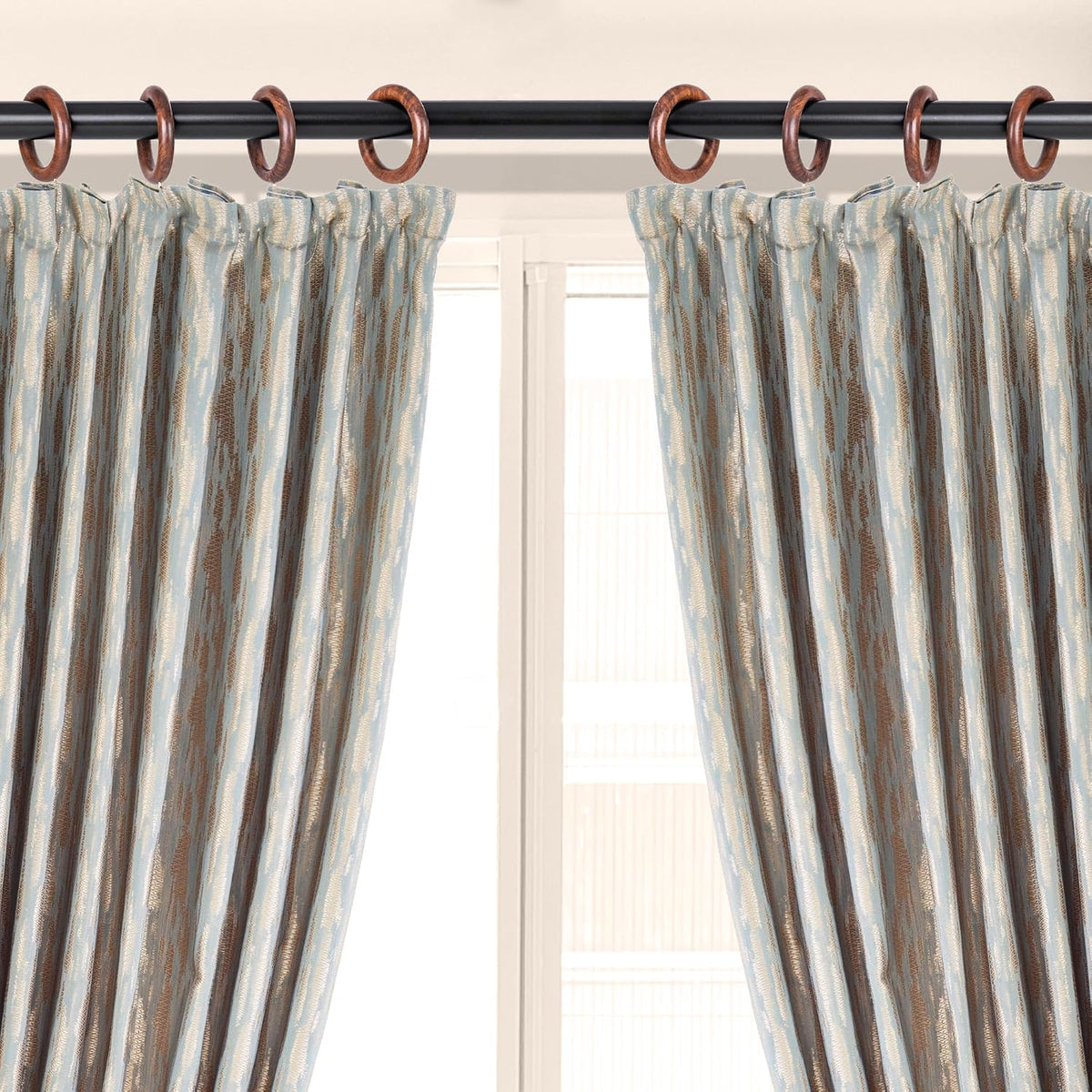 Handcrafted Natural Rose Wood Curtain Rings with Hooks – 2.5" Outer, 1.75" Inner Diameter – Smooth Wooden Drapery Rings for Rod with Metal Hooks – Pack of 48