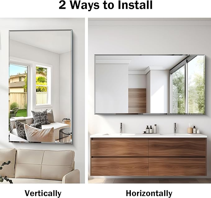 CILIBER Large Beveled Mirror, 30x55 Frameless Beveled Bathroom Mirrors - Image 5