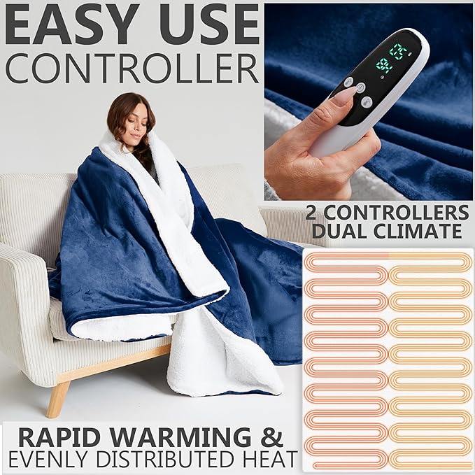 Heated Blanket Electric Luxurious Fleece King Blanket, 9 Heat Settings & 12H - Image 3