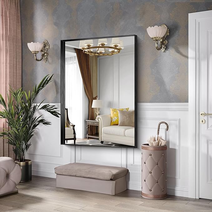 CIRCUMI Black Bathroom Mirror, Brushed Finish, Tempered Glass, Large Mirror - Image 4
