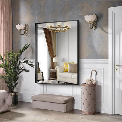CIRCUMI Black Bathroom Mirror, Brushed Finish, Tempered Glass, Large Mirror - Image 4