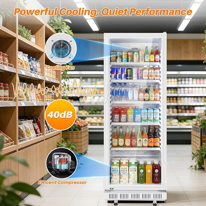 Commercial Beverage Refrigerator, 24.5" Glass Door Display Fridge, 15 Cu.Ft - Image 9