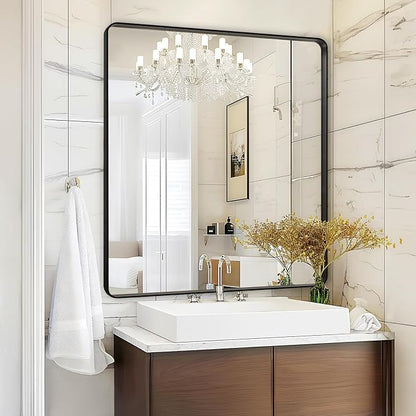 Fabuday Black Bathroom Mirror Wall Mounted- 36x36 Inch Big Framed Mirror - Image 6