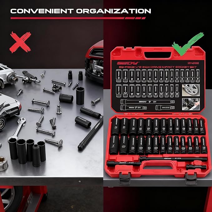 29-Piece 1/2" Drive Impact Socket Set, SAE and Metric Sizes - Image 7