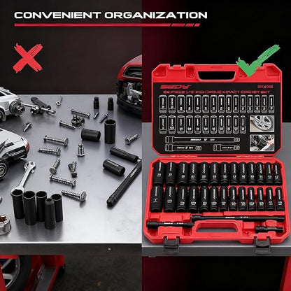 29-Piece 1/2" Drive Impact Socket Set, SAE and Metric Sizes - Image 7