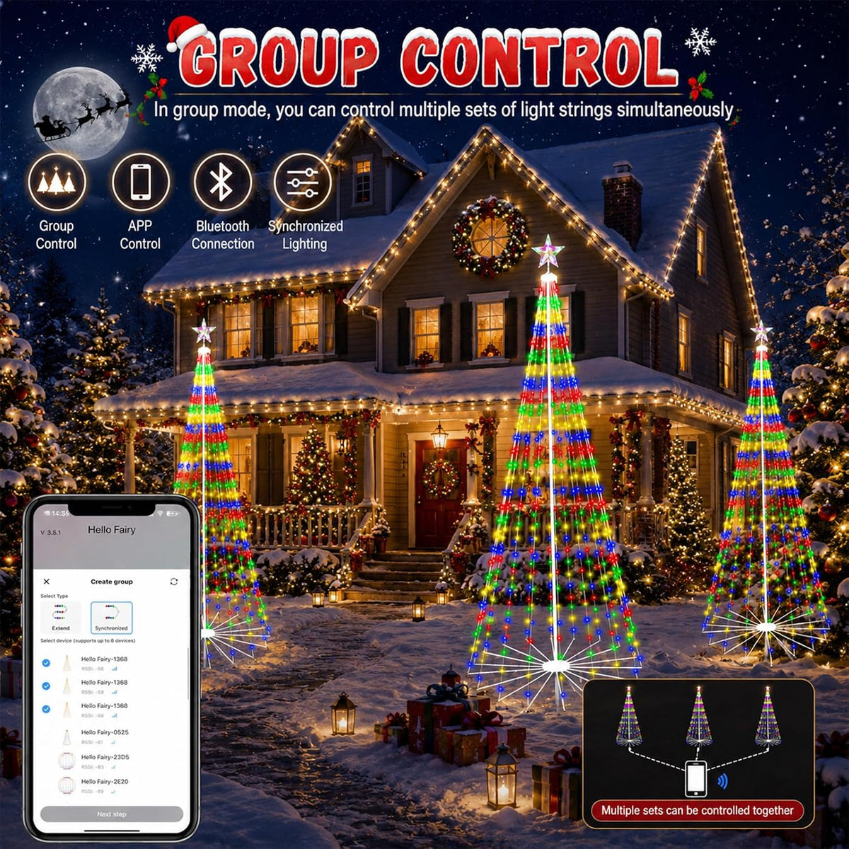 10FT Smart Outdoor Halloween Tree Lights Pop Up with Star