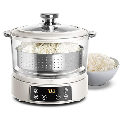 COOK WITH COLOR 3L Glass Mini Low Carb Rice Cooker – Holds 2 Cups Raw/Makes 6 by CookwithColor